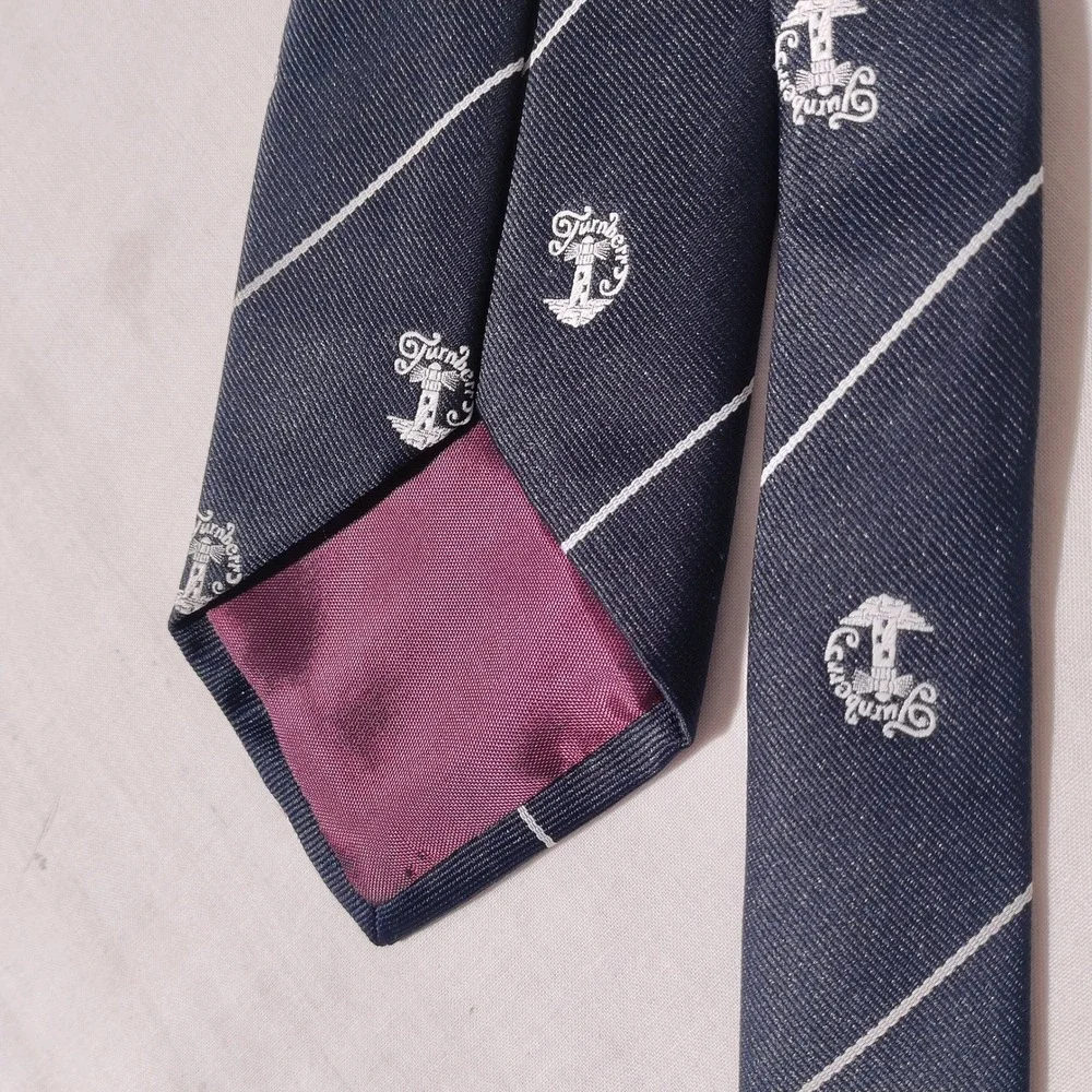 Gelfer Ltd Glasgow Turnberry Lighthouse Navy Blue Striped Mens Tie 3.25